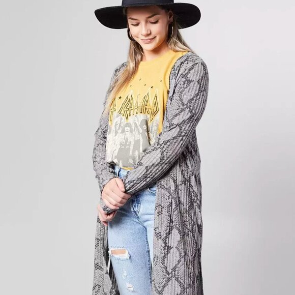 Daytrip Small S Gray Snakeskin Lightweight Knit Long‎ Duster Cardigan Sweater - Picture 1 of 6